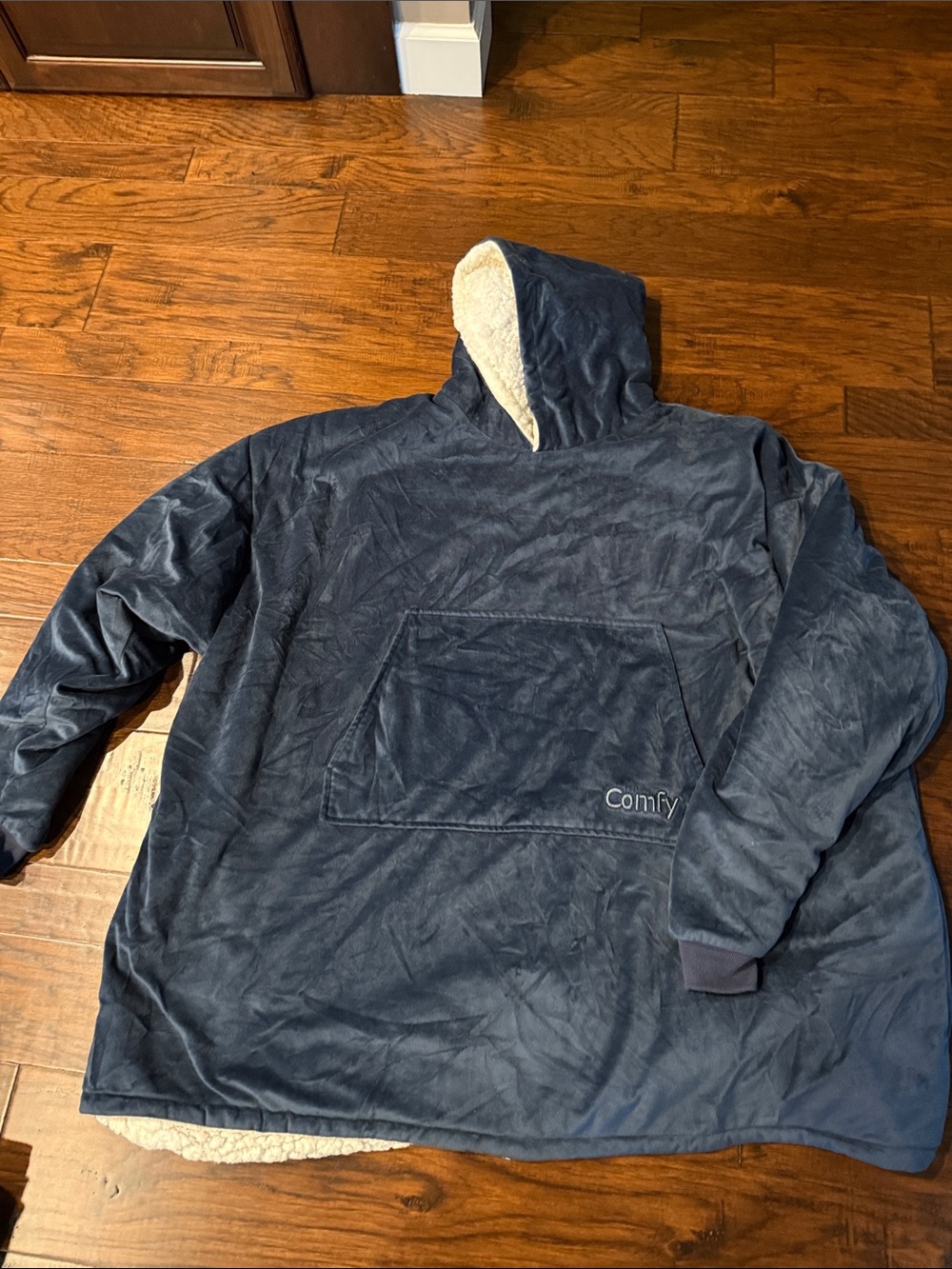 Comfy Men's Navy Hooded Plush Pullover Jacket
